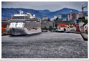 Huge cruise ship in port.